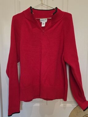 Pendleton Red Quarter-Zip Ribbed Cotton Turtleneck Sweater Large T